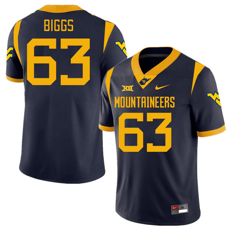 Men #63 Bryce Biggs West Virginia Mountaineers College 2024 New Uniforms Football Jerseys Stitched S